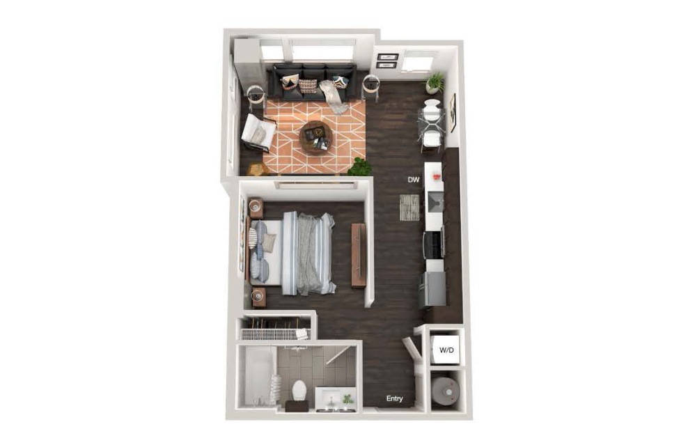 A101b - Studio floorplan layout with 1 bathroom and 613 square feet