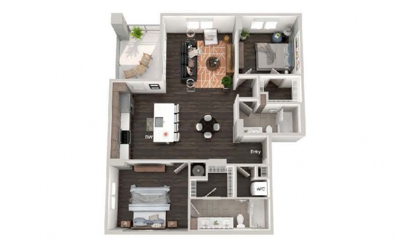 B3 - 2 bedroom floorplan layout with 2 bathrooms and 1186 square feet B3 - 2 bedroom floorplan layout with 2 bathrooms and 1186 square feet