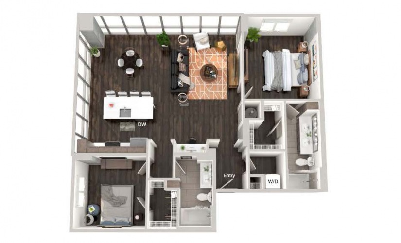 B3.a - 2 bedroom floorplan layout with 2 bathrooms and 1281 square feet B3.a - 2 bedroom floorplan layout with 2 bathrooms and 1281 square feet